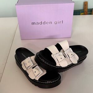 Madden Girl Woman’s Black and White Buckle Sandals